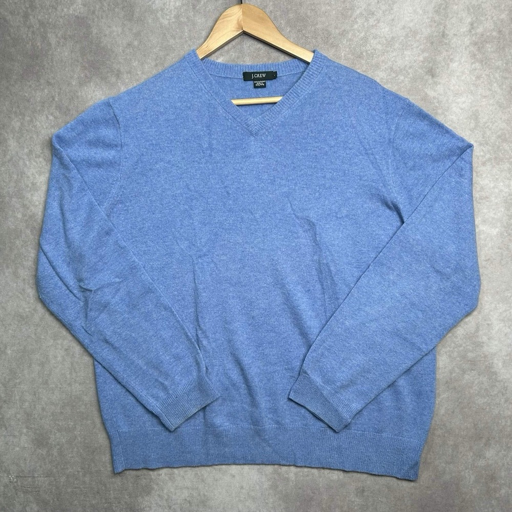 J Crew 100% Cashmere V-Neck Sweater Blue Knit Preppy Casual